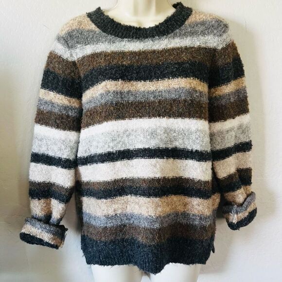 Sonoma sweaters | boucle striped sweater in coastal neutrals fuzzy cozy petite m - Picture 2 of 13